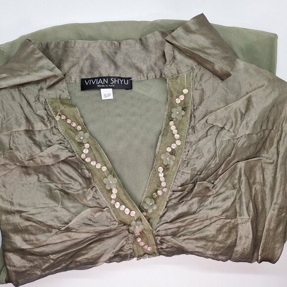 Brand New Vintage Made in Italy Organza Sequence Placket top with label attached - Picture 9 of 12